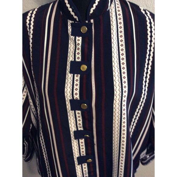 Vintage Size 10 Womens Button Front Striped Lined Blouse - Picture 3 of 9